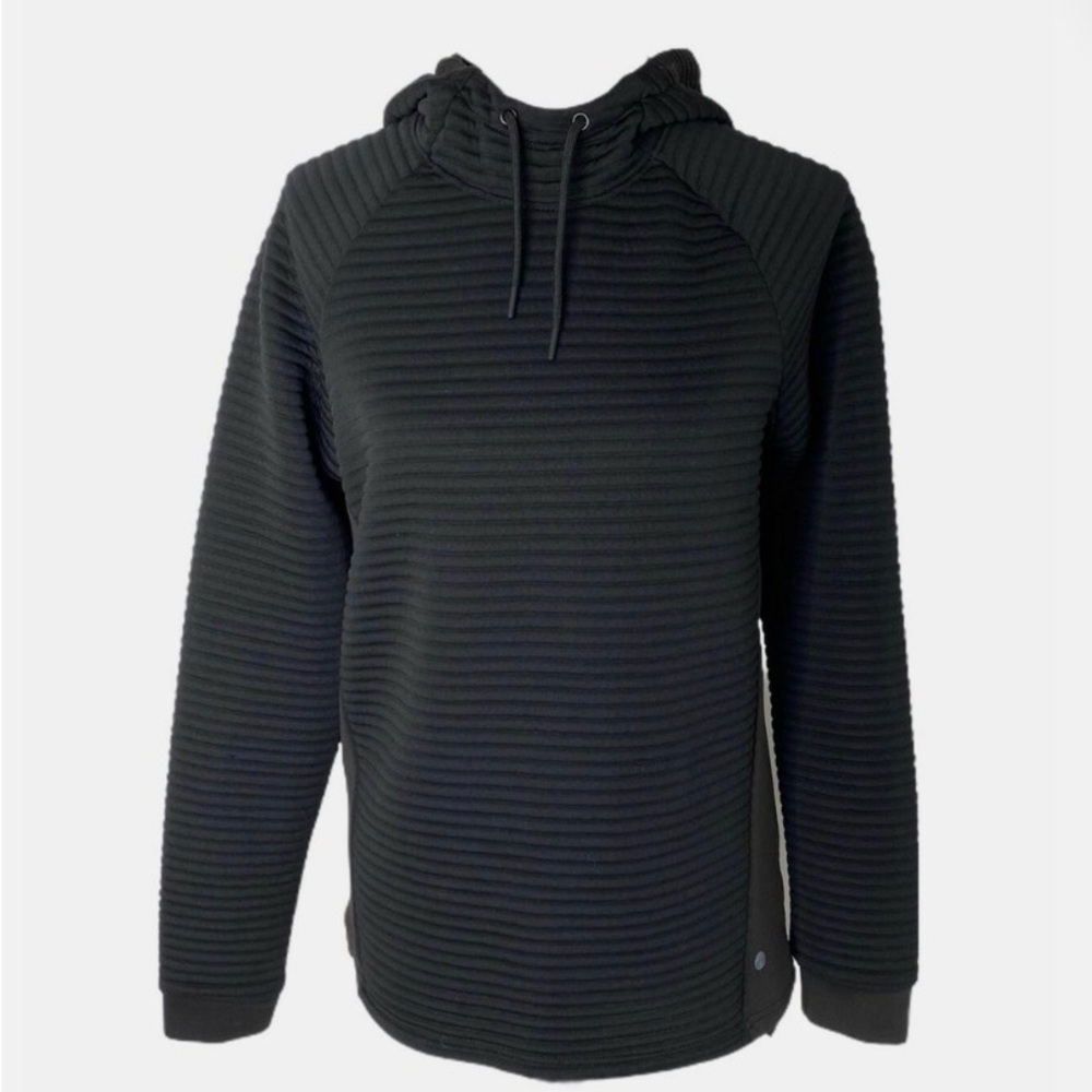 Textured Black Hooded Pullover Sweatshirt